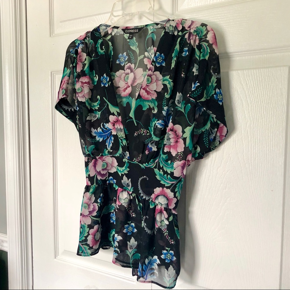 Express Blouse, Floral Faux Wrap
